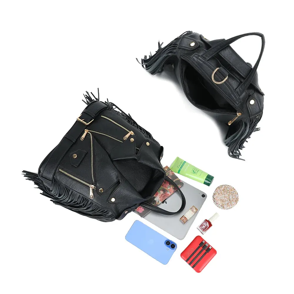 Gallantry Dakota Frangé sac noir perfecto franges