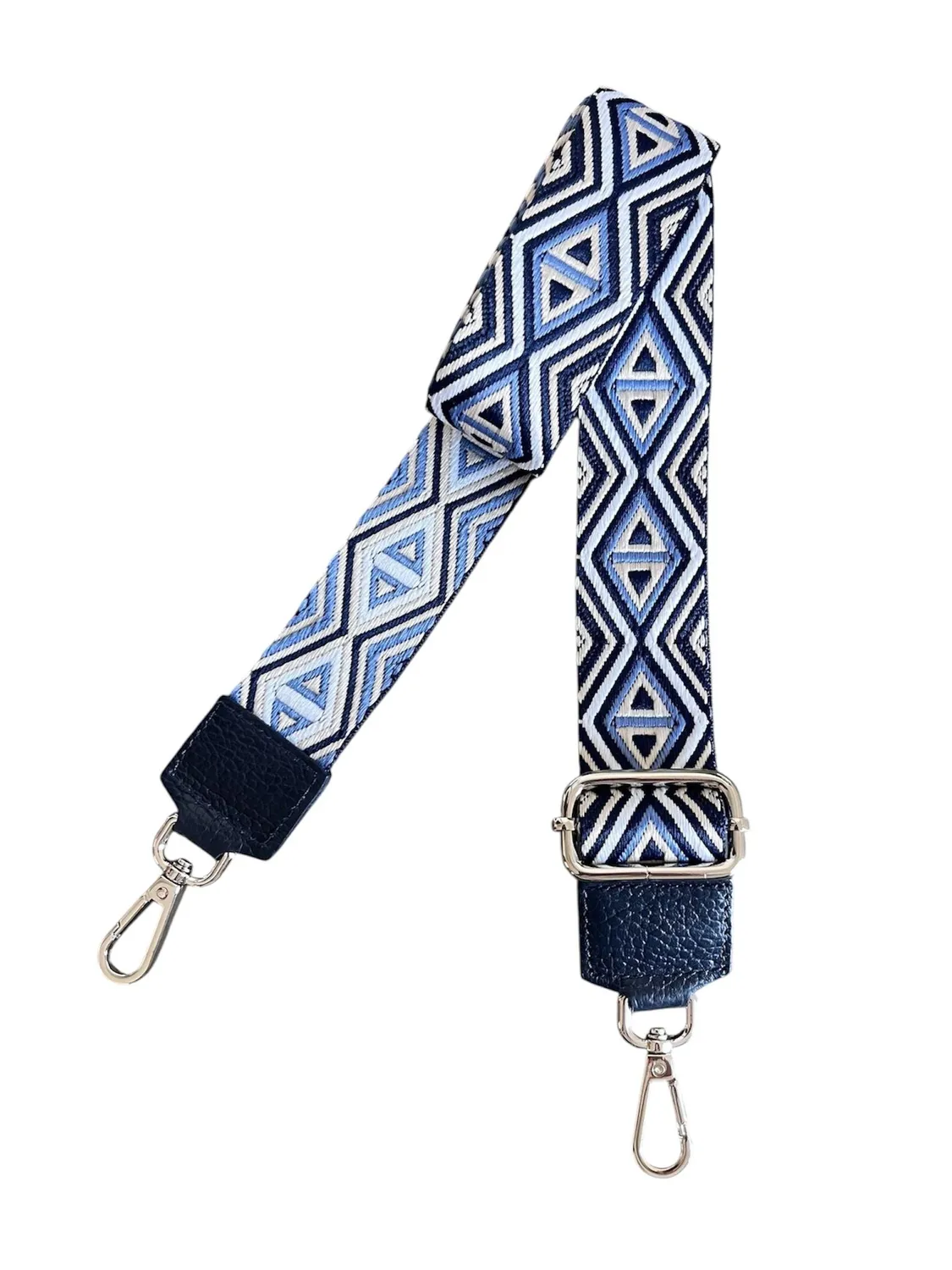 Hexagone Cuir Anse Aztèque bandoulière marine blanc doré