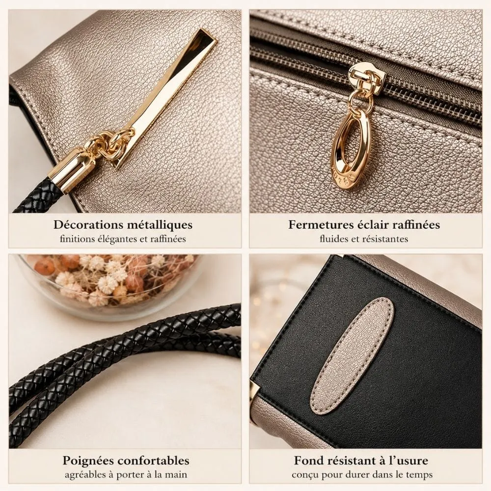 Maison Sacoches Aurore sac à main cuir noir anses tressées