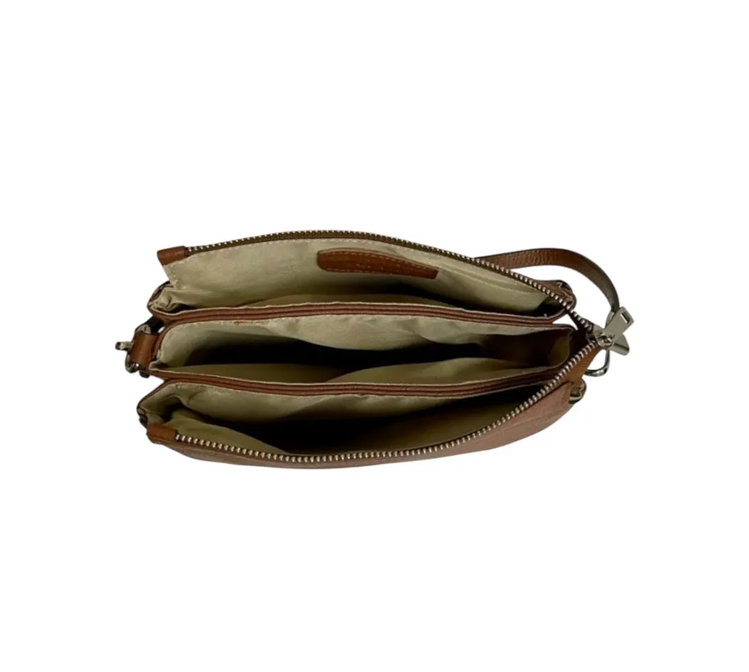 Hexagone Cuir Tribasic sac bandoulière cuir cognac