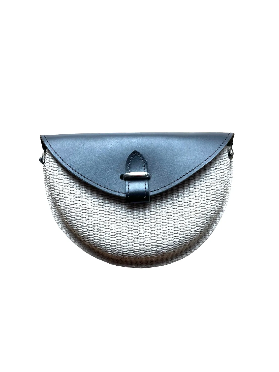 Hexagone Cuir Soleil sac cuir raphia noir kaki 24 cm