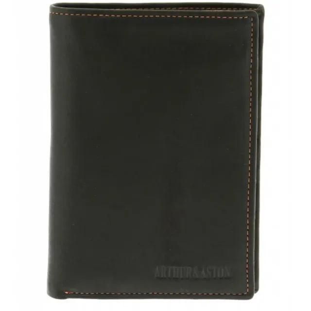 Hexagone Cuir AA Classique portefeuille cuir Marron fil orange