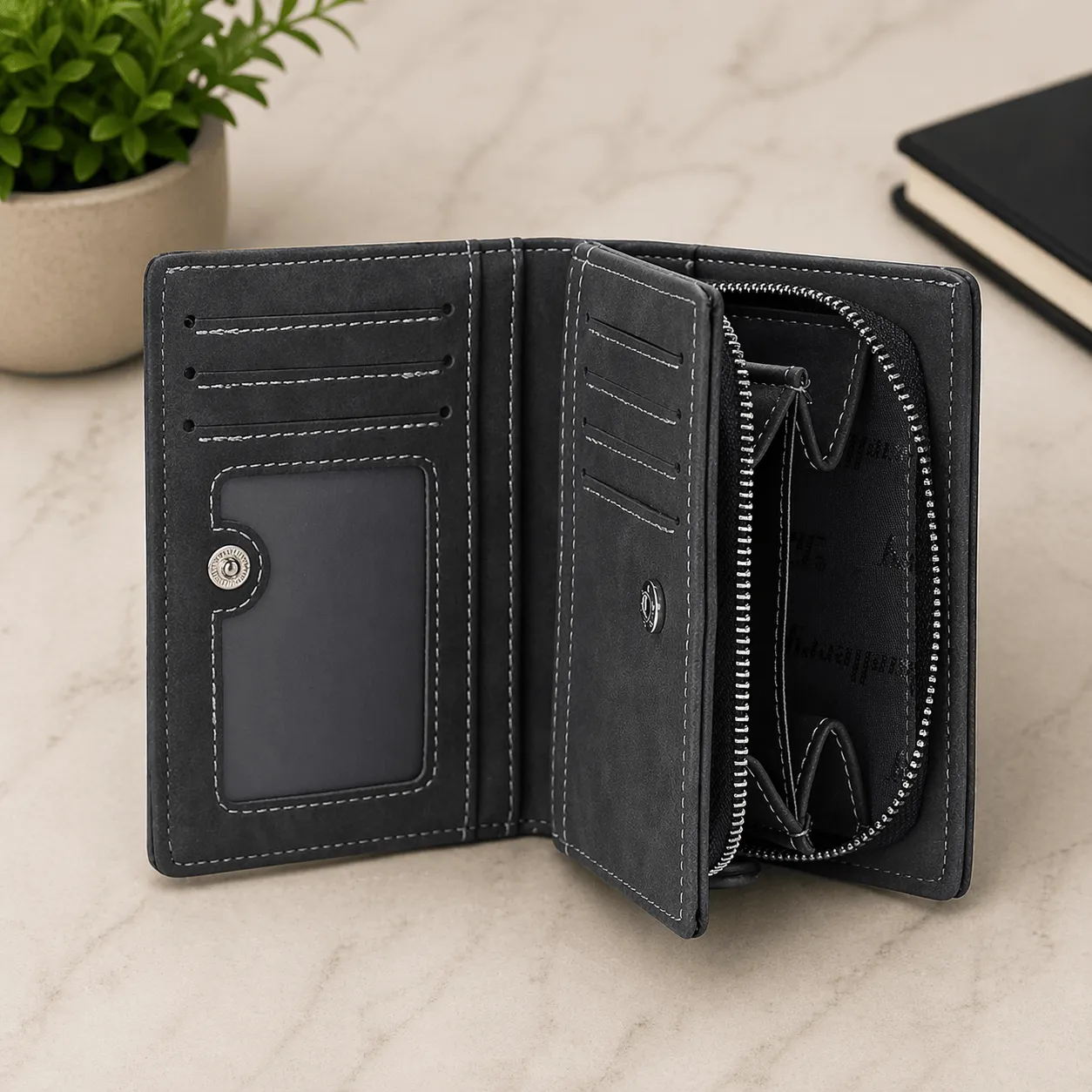 Maison Sacoches Varo portefeuille homme noir bouton zip