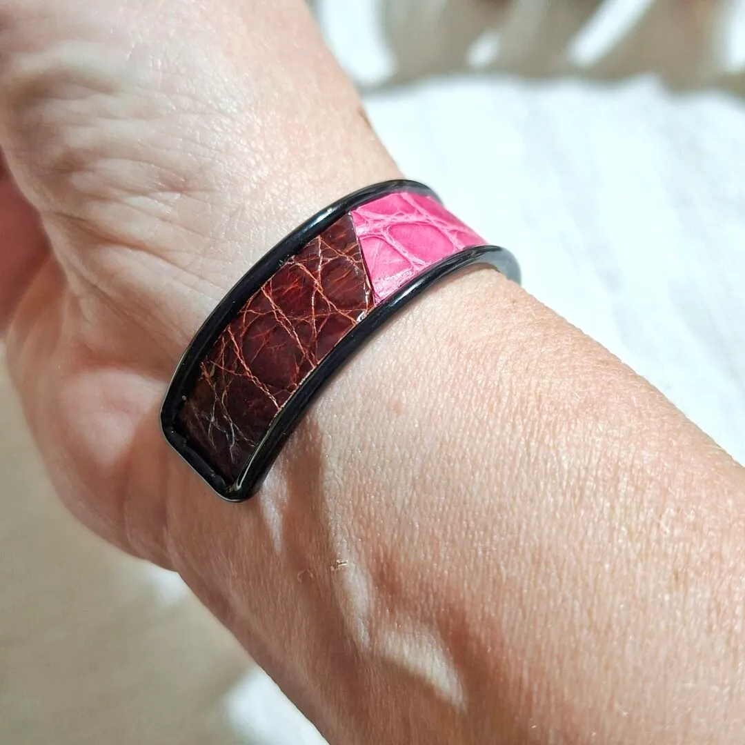 Atelier Anne R manchette bracelet alligator rose 1 cm