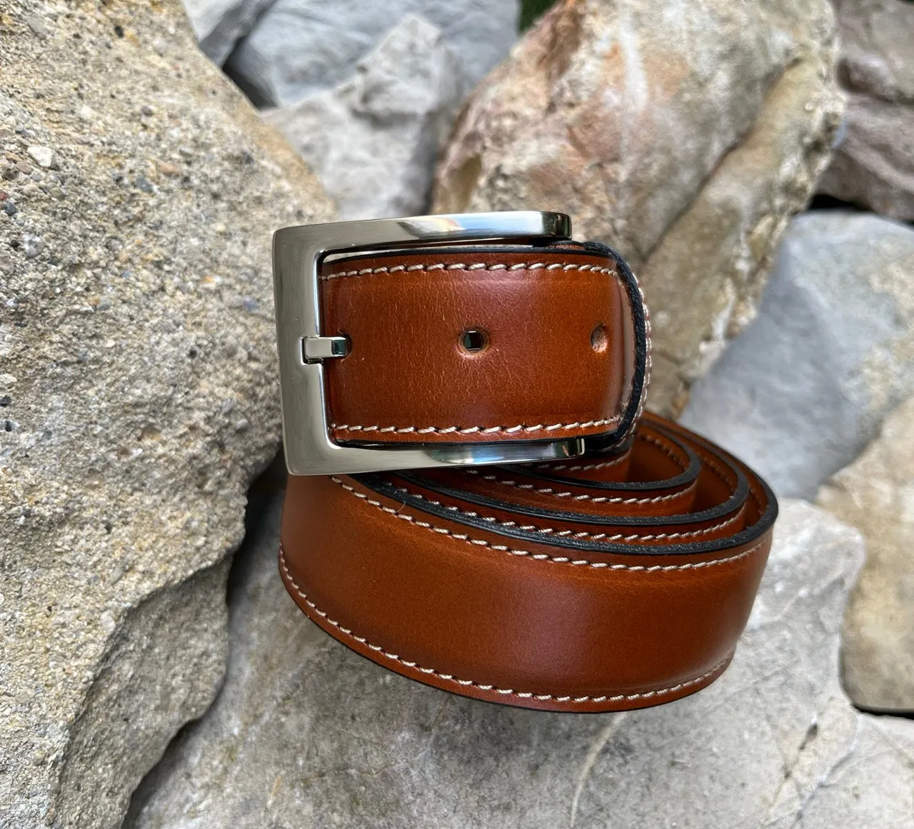 Hexagone Cuir Hexagone ceinture cuir cognac 3,5 cm