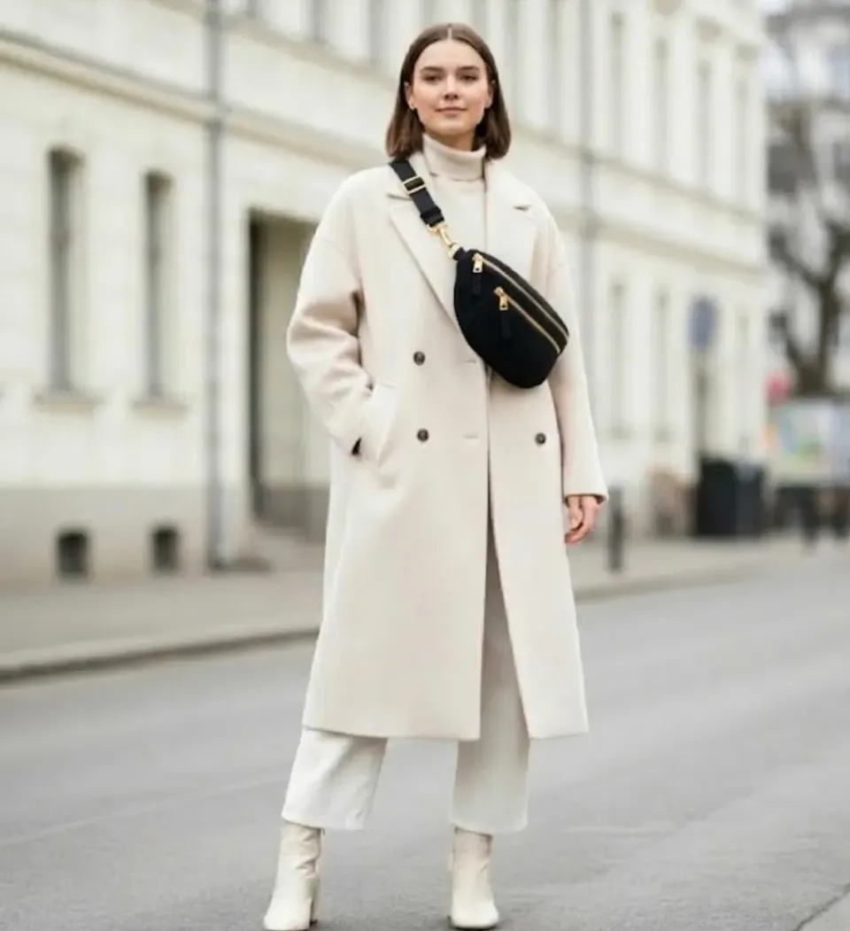 Hexagone Cuir Banane Large sac banane cuir Noir 3 zips