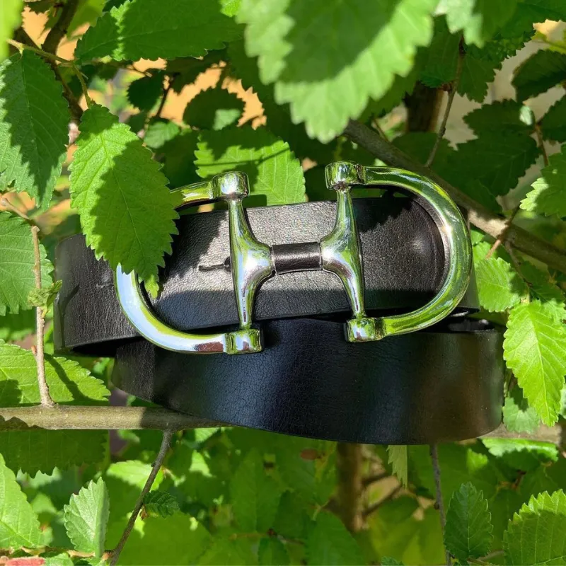 Hexagone Cuir Mors ceinture cuir Noir 90 cm