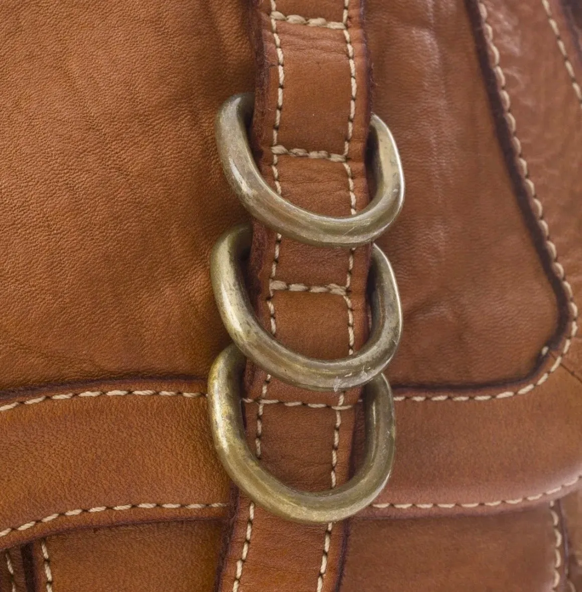 Hexagone Cuir Cavalier sac cuir cognac patiné