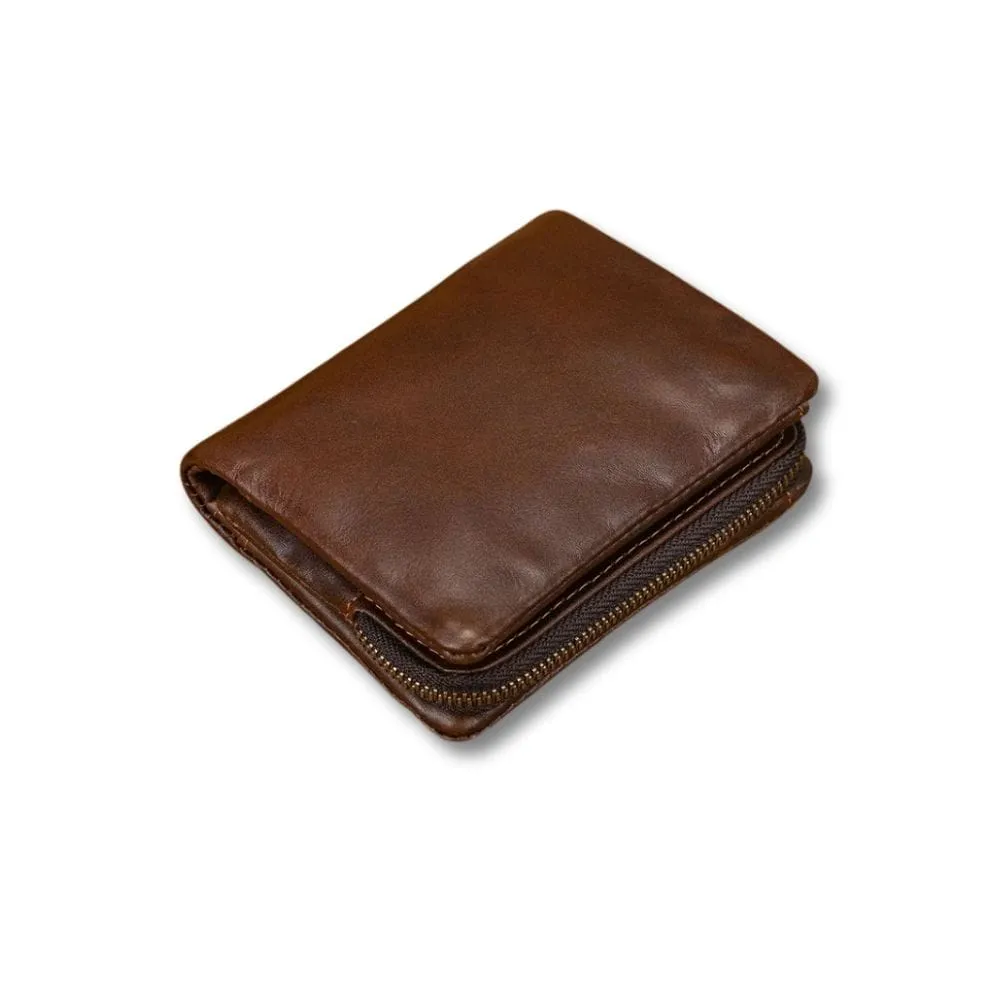 Maison Sacoches Boren porte-monnaie cuir vintage Café compact