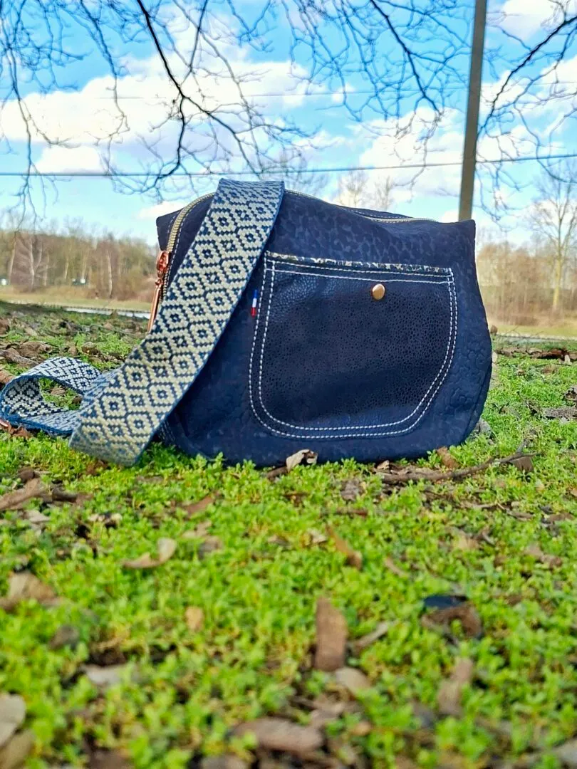 Atelier Anne R fourre-tout sac cuir bleu marine panthère