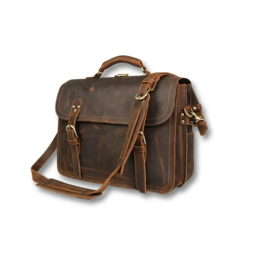 Maison Sacoches Wynor cartable homme cuir marron 15 pouces