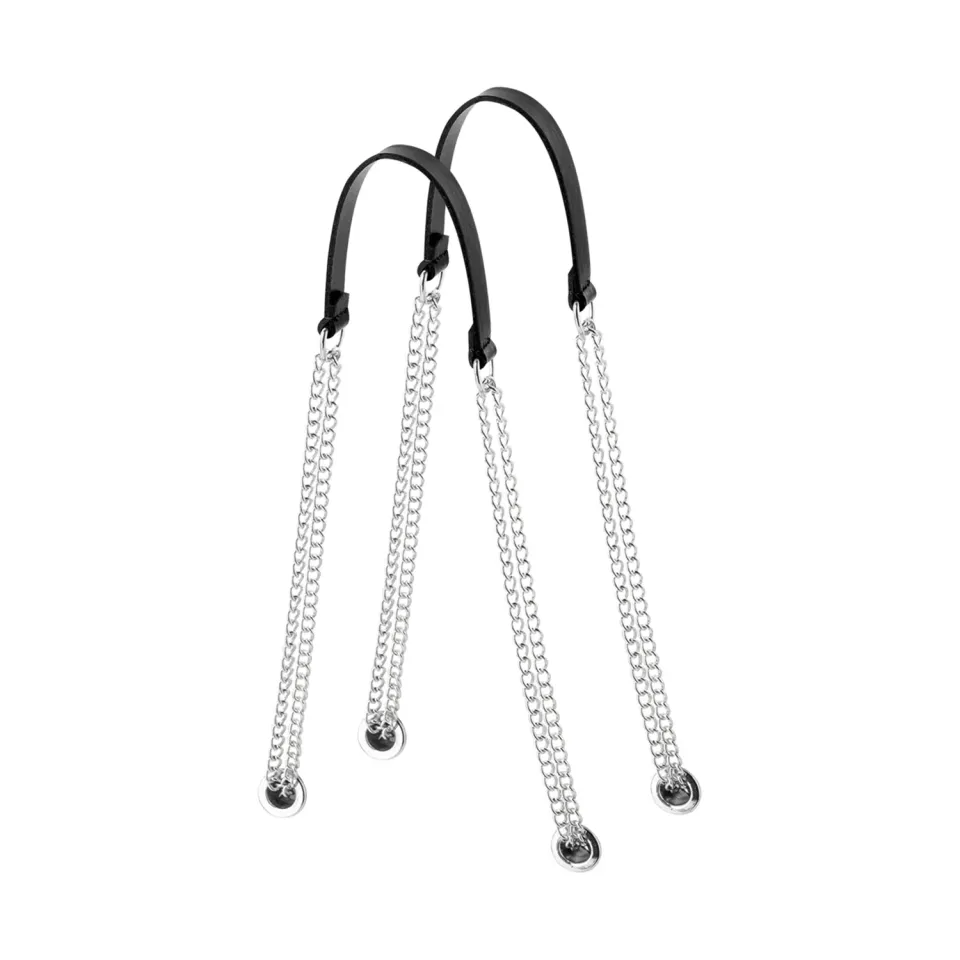 O bag anse double chaîne T noire tissu synthétique