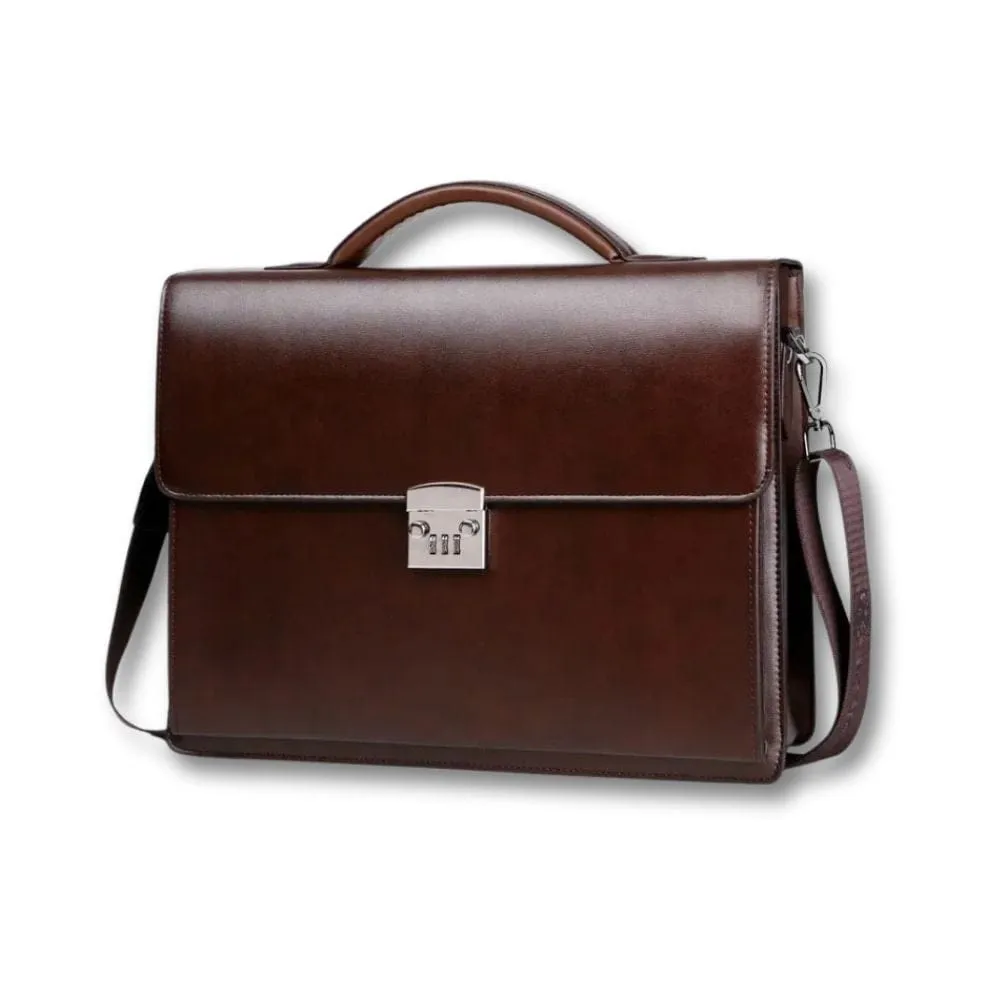 Maison Sacoches Baltor Porte-Documents Cuir Marron Serrure Code