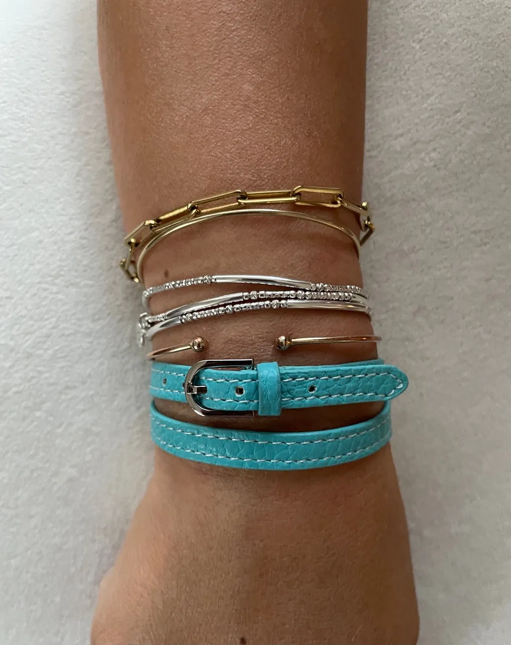 Hexagone Cuir Twins bracelet cuir double tour noir réglable