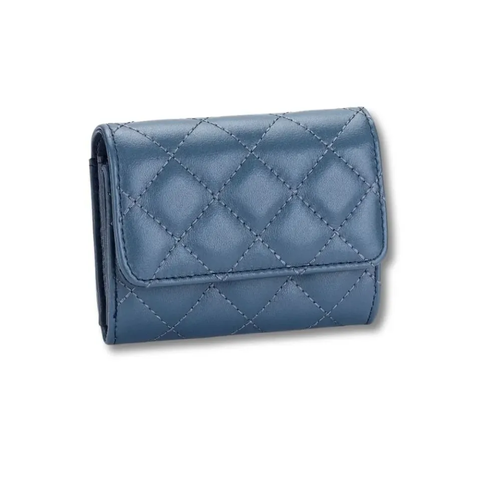 Maison Sacoches Virelle porte-monnaie femme bleu matelassé