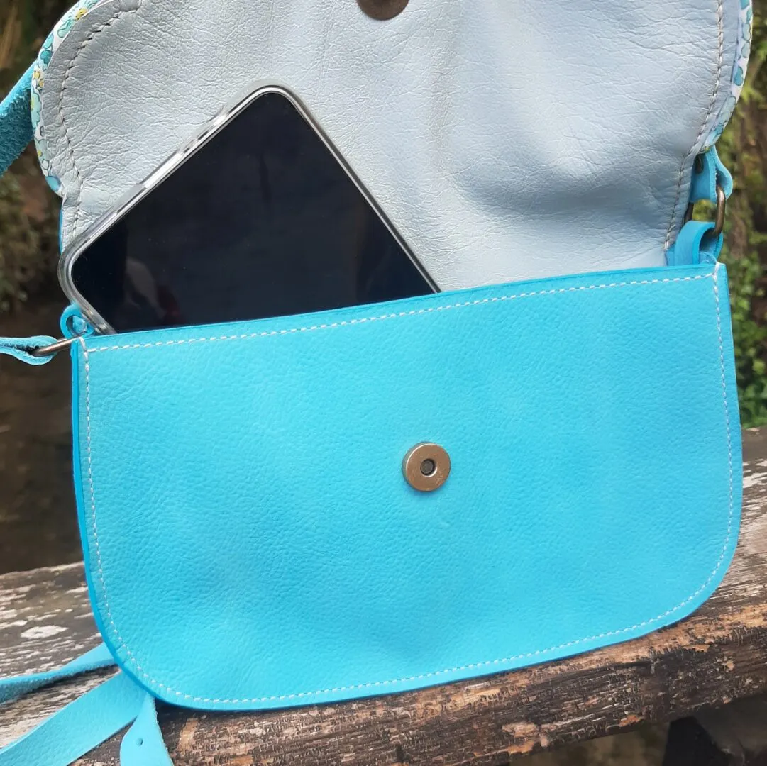 Atelier Anne R petit sac cuir turquoise liberty