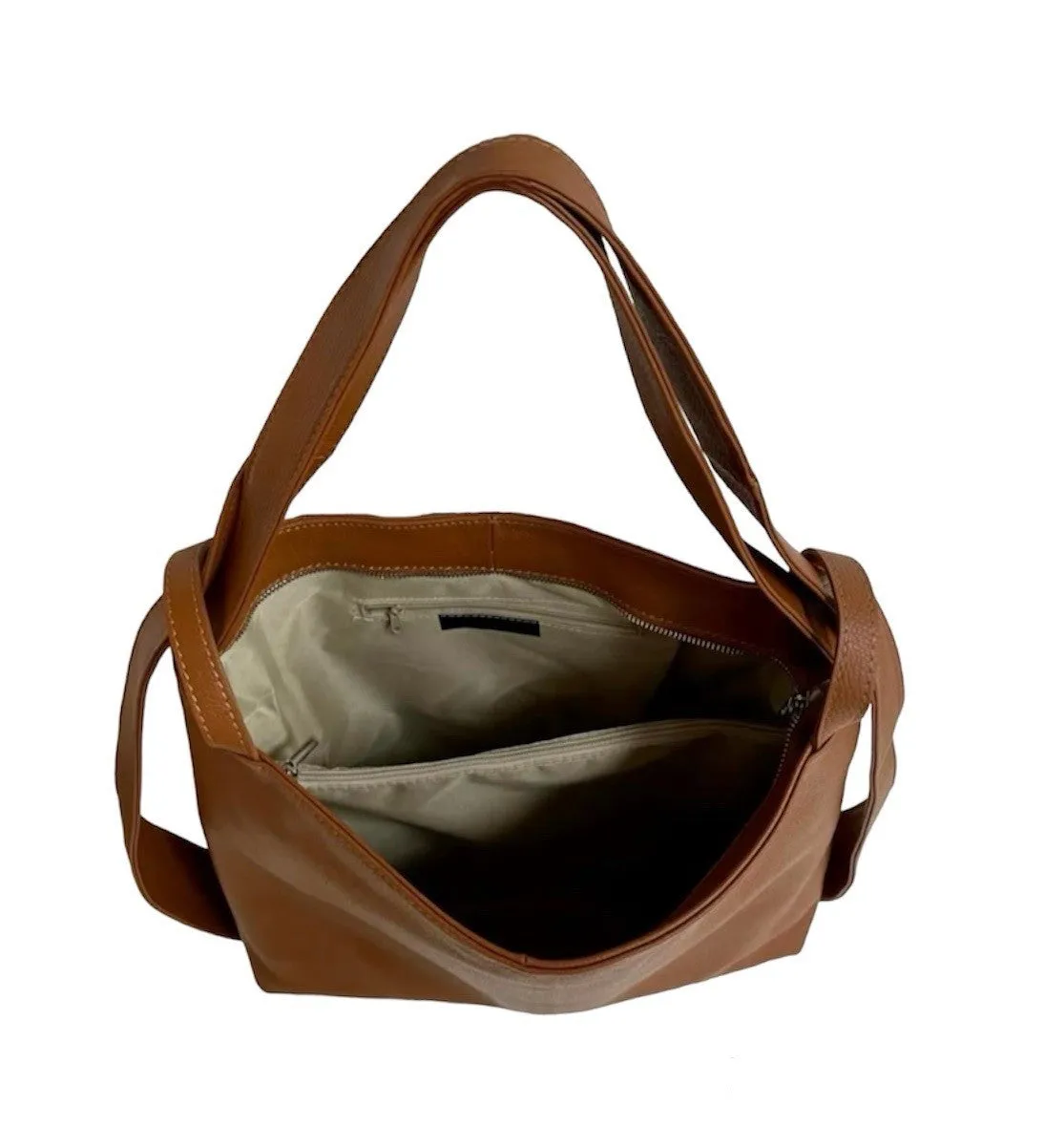 Hexagone Cuir Sad Astucieux sac dos femme cognac cuir grainé