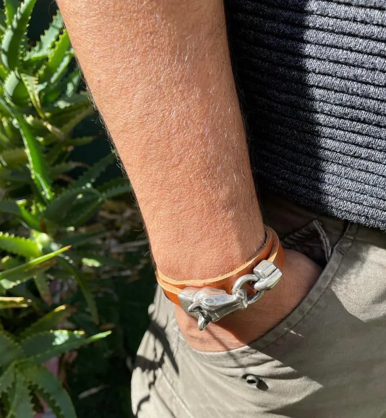 Hexagone Cuir Cheval bracelet cuir noir grande taille