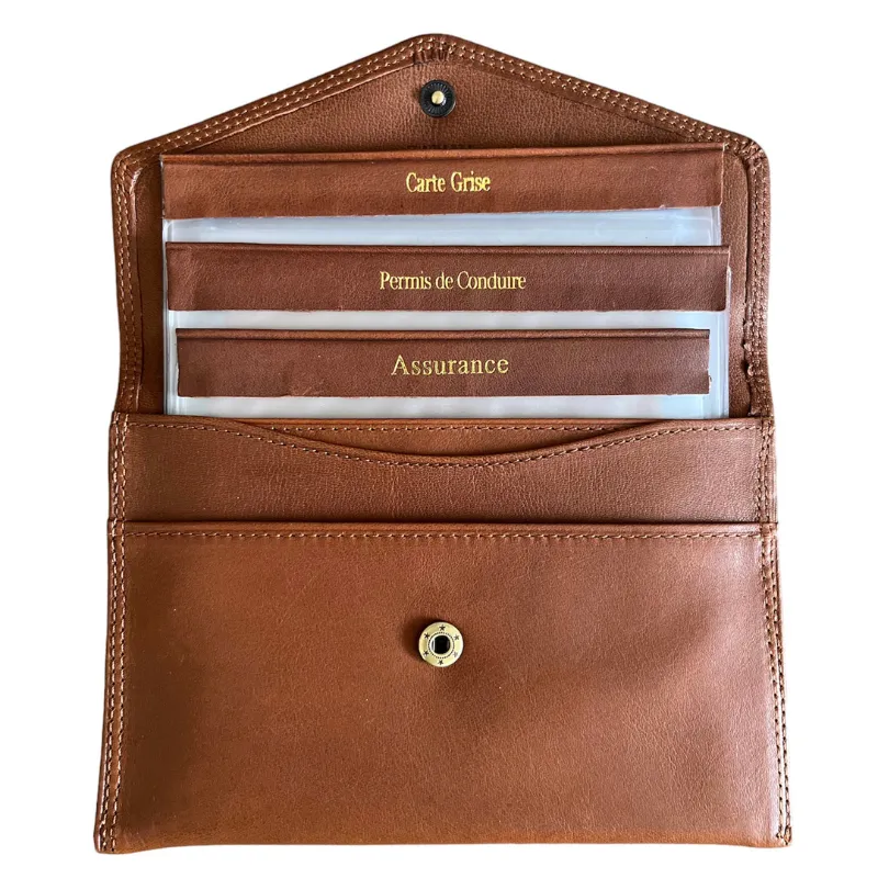 Hexagone Cuir Enveloppe pochette cuir orange