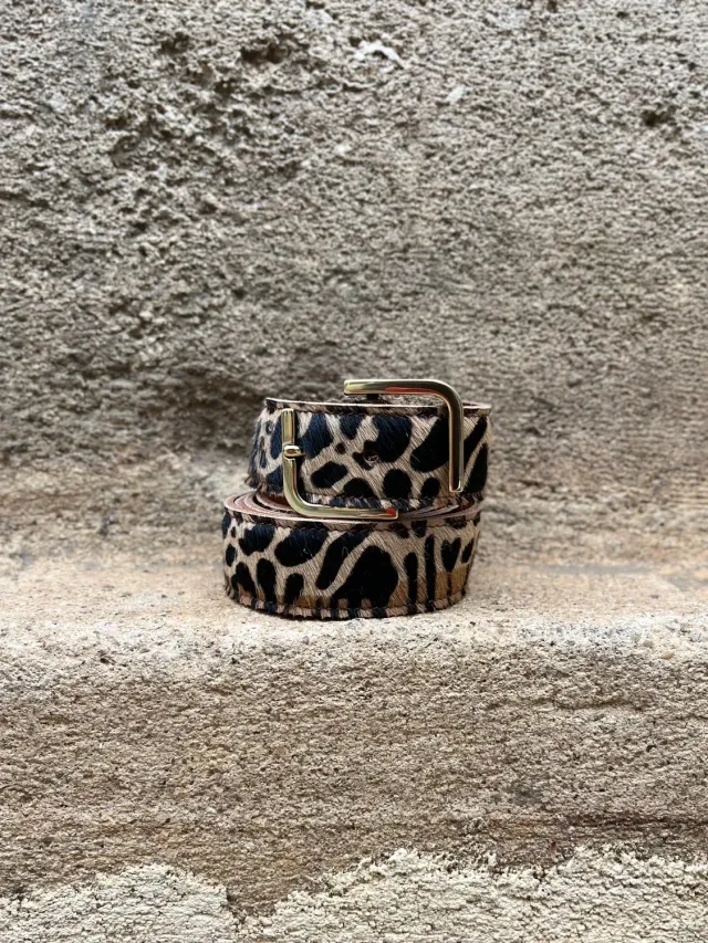 Hexagone Cuir Animal's ceinture cuir camel noir