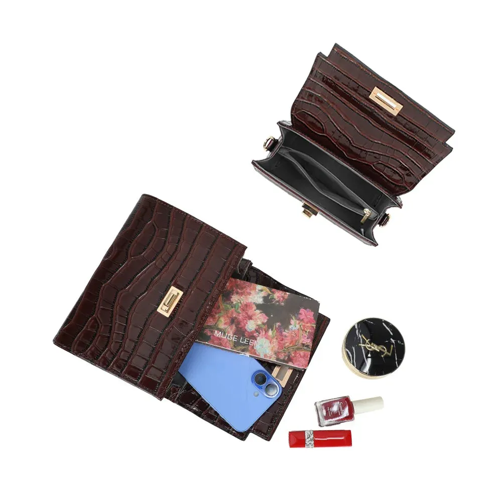 Gallantry Paris Exotique sac croco coffee verni