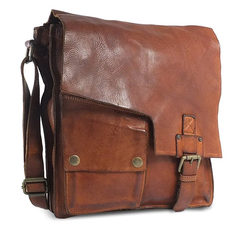 Hexagone Cuir Sacoche Tabac bandoulière cognac