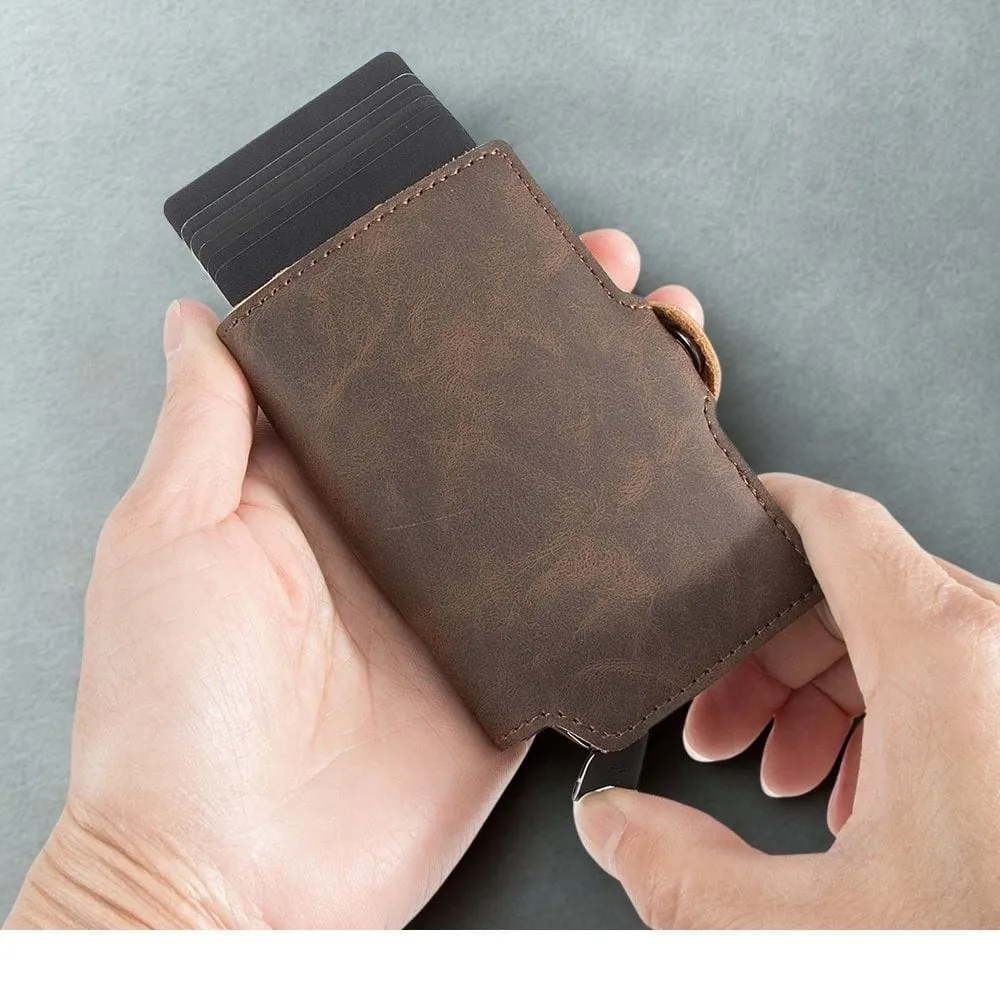 Maison Sacoches Ivar porte-cartes homme aluminium café RFID