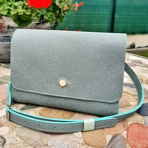 Atelier Anne R Cartouchière sac cuir bleu jean pailleté