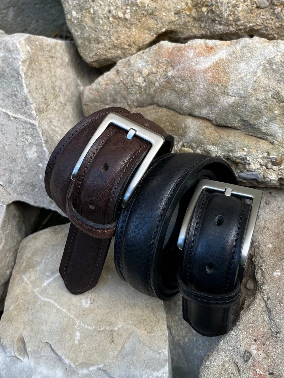 Hexagone Cuir Henri ceinture cuir noir 3,5 cm