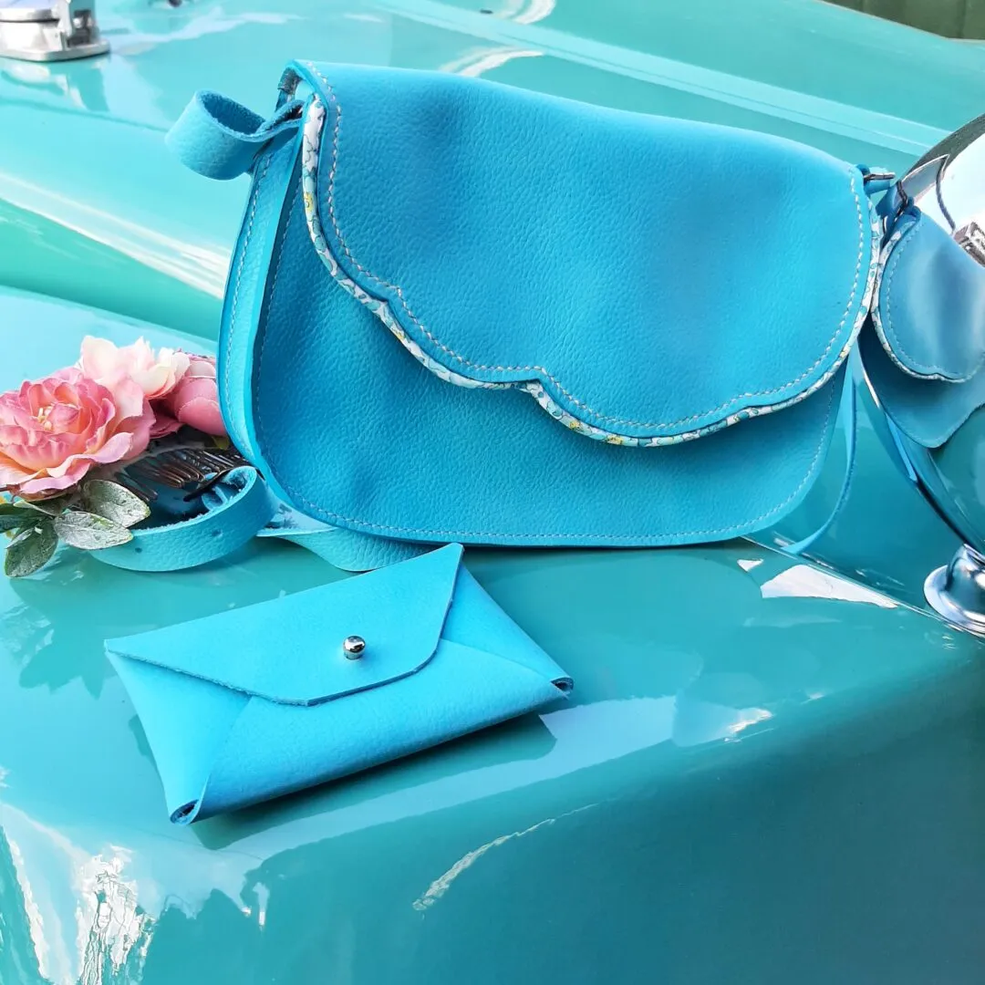 Atelier Anne R petit sac cuir turquoise liberty
