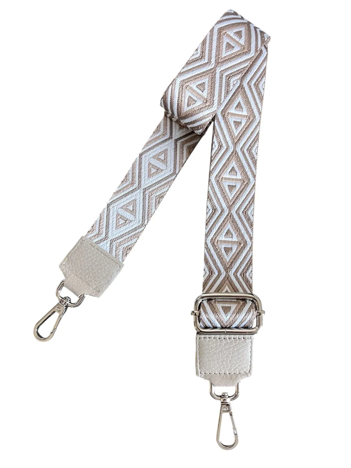 Hexagone Cuir Anse Aztèque bandoulière marine blanc doré