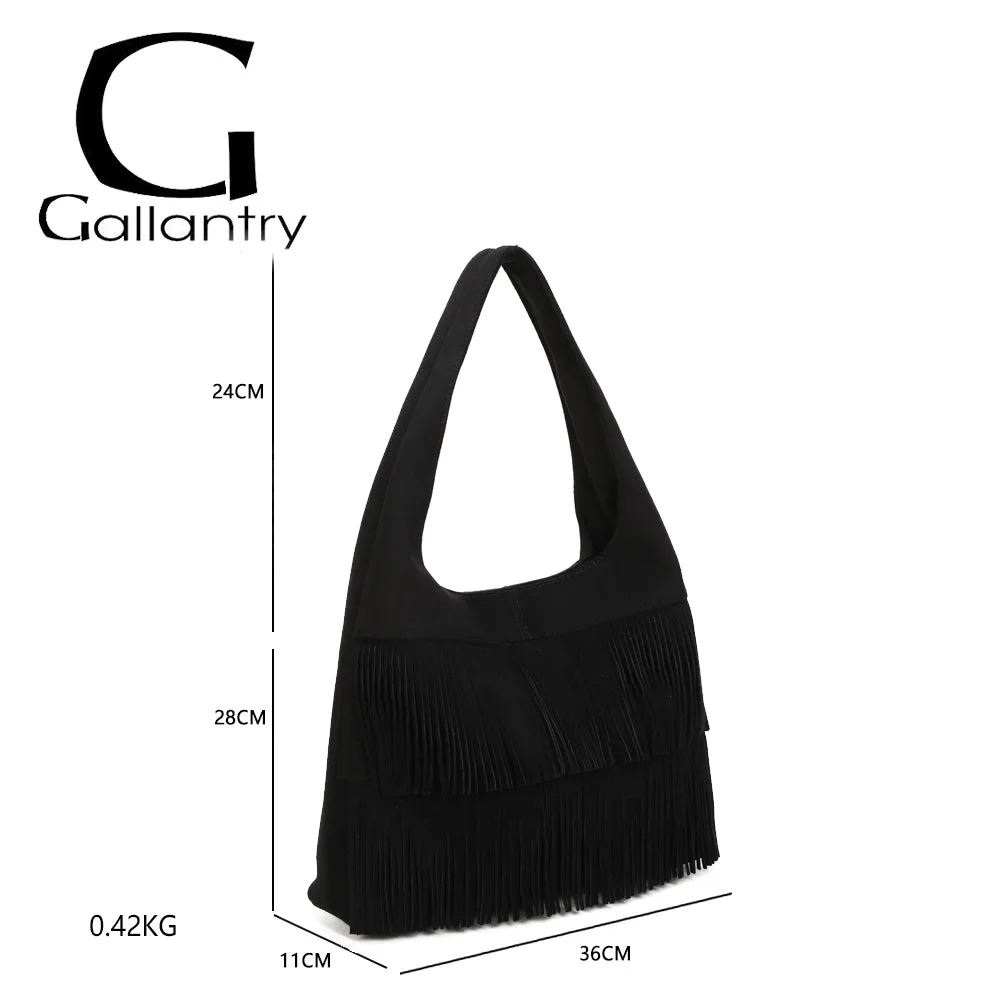 Gallantry Paris Ondaya sac hobo noir franges suédine