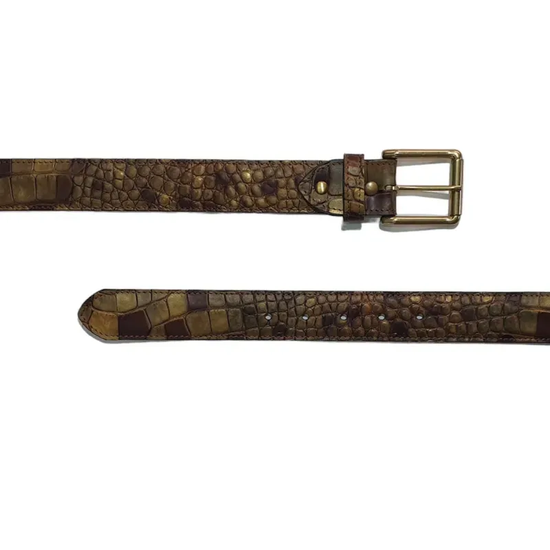 Hexagone Cuir Military ceinture cuir kaki 3,5 cm