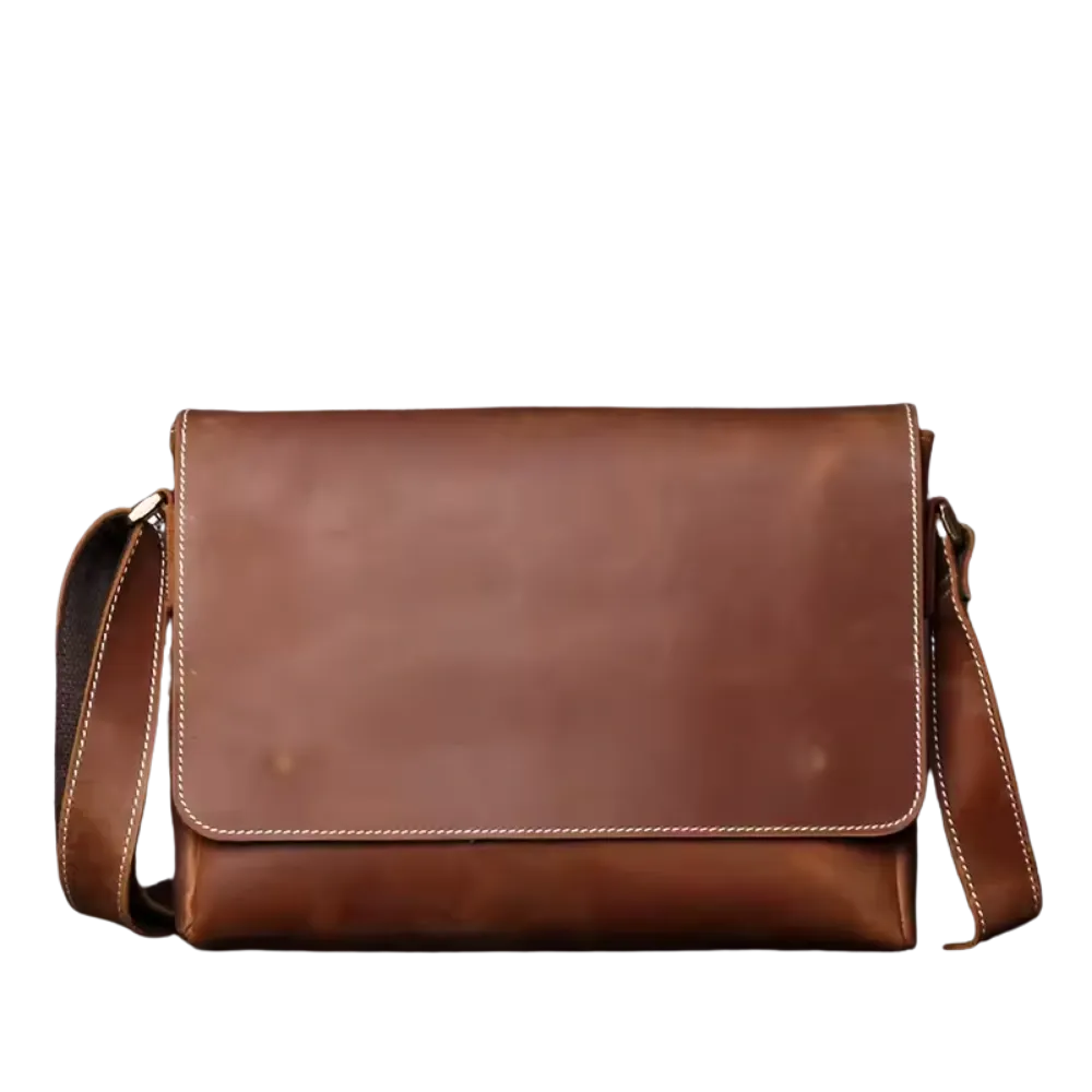 Mon Sacoche Vintage Besace Cuir Marron rabat protecteur