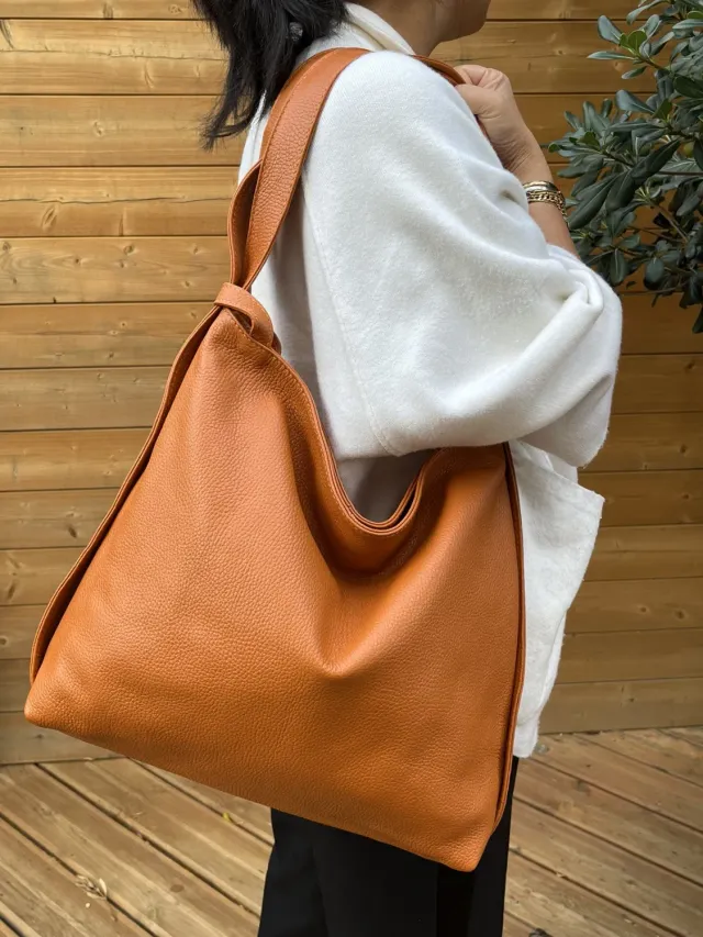 Hexagone Cuir Sad Astucieux sac dos femme cognac cuir grainé