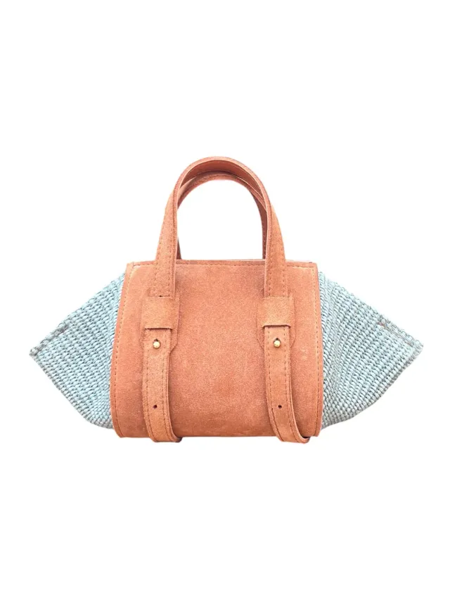 Hexagone Cuir Bellissima micro sac cuir raffia menthe