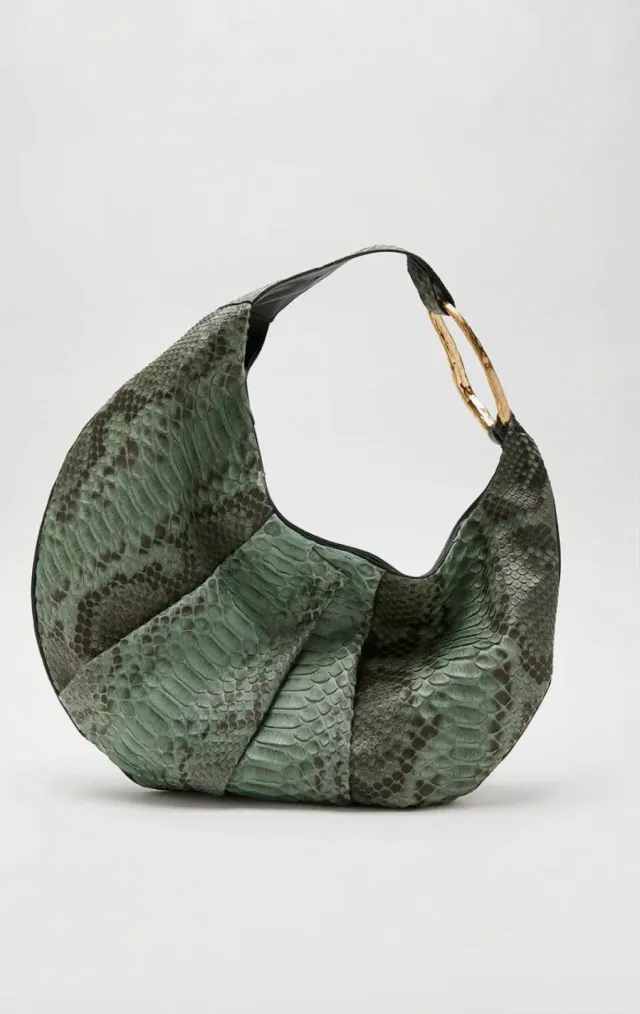 Hexagone Cuir Brad Python sac femme vert cuir véritable