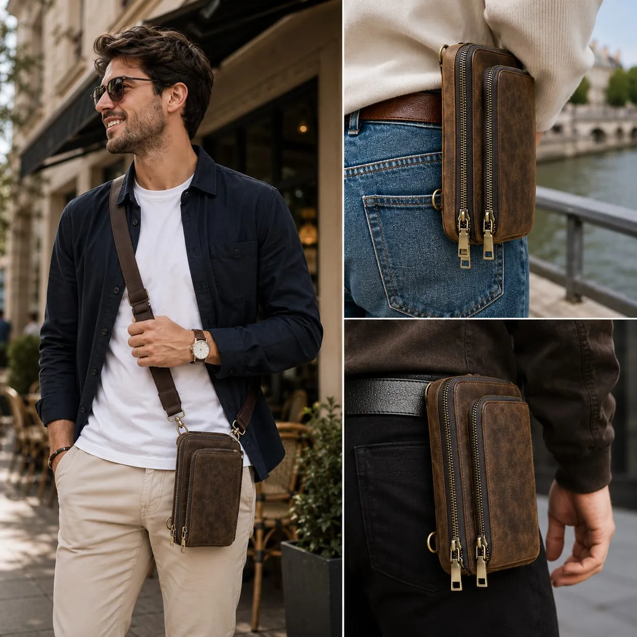 Maison Sacoches Erynd petite sacoche homme café cuir