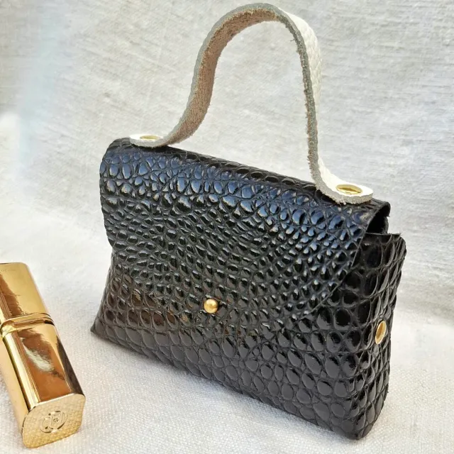 Atelier Anne R petit sac cuir chèvre noir croco verni