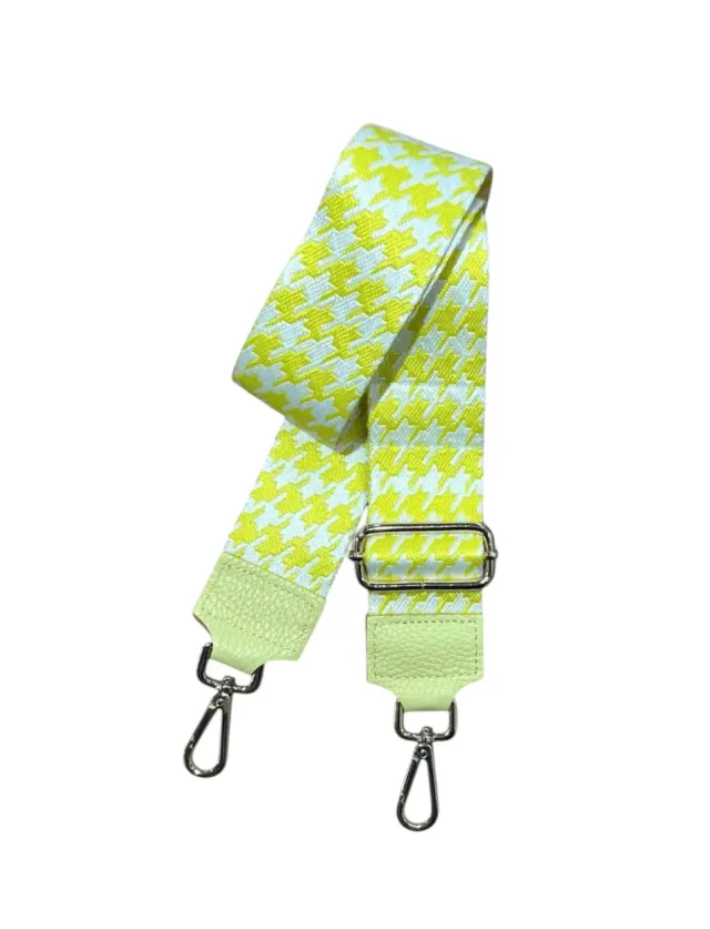 Hexagone Cuir Pied de Poule anse sac jaune/blanc/doré réglable