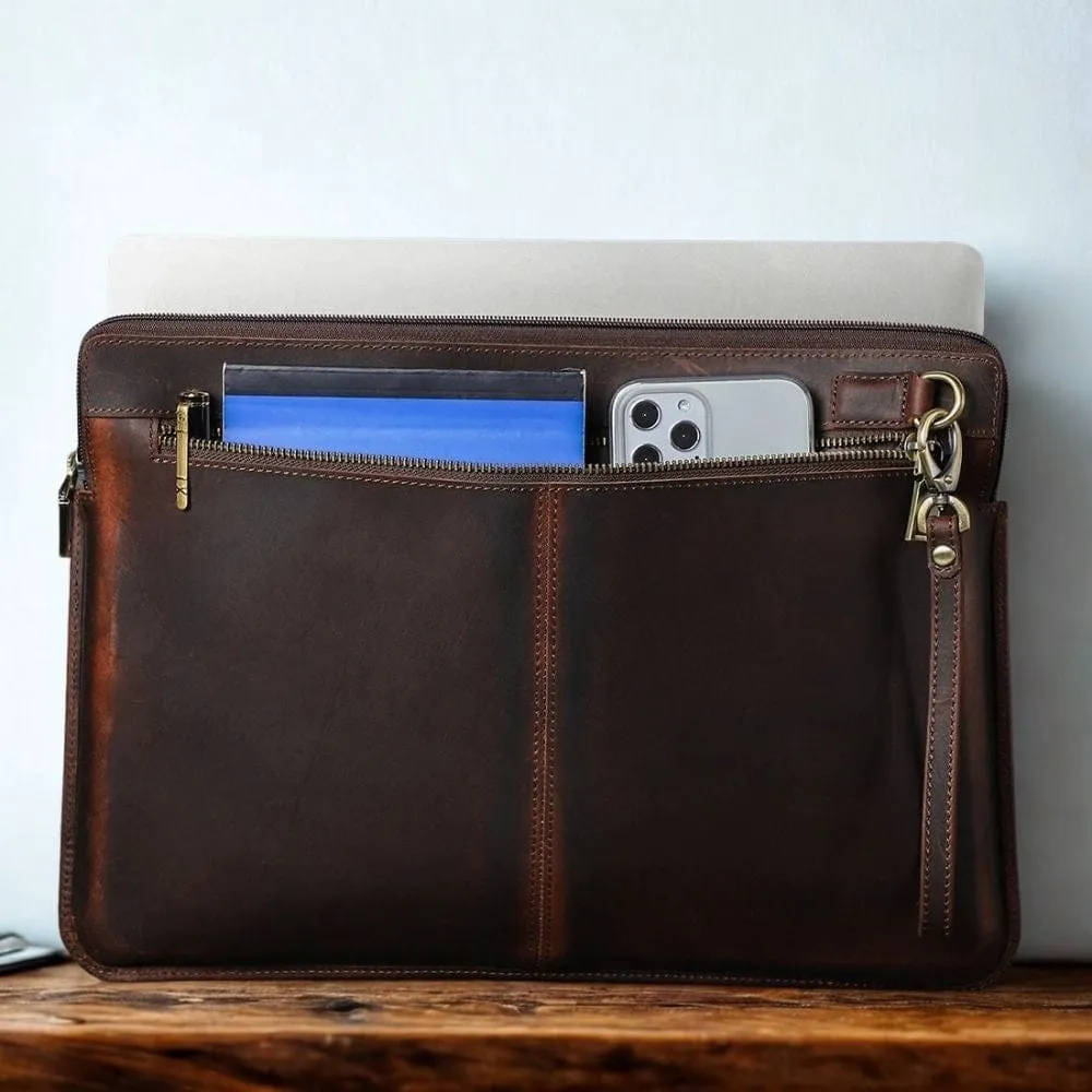 Maison Sacoches Jarven Housse PC Cuir Marron 15 Pouces Veritable