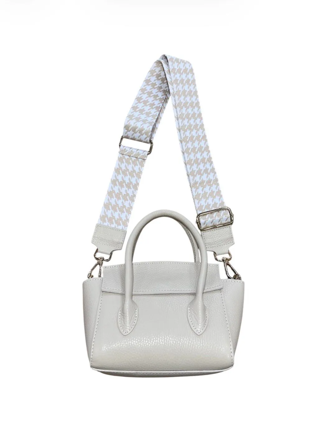 Hexagone Cuir Pied de Poule anse sac jaune/blanc/doré réglable