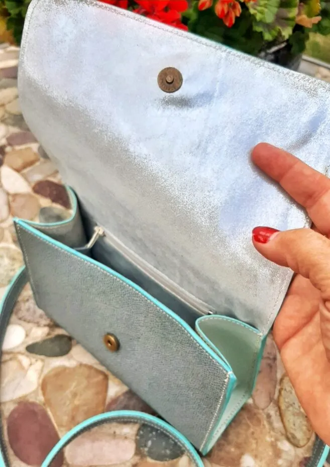 Atelier Anne R Cartouchière sac cuir bleu jean pailleté