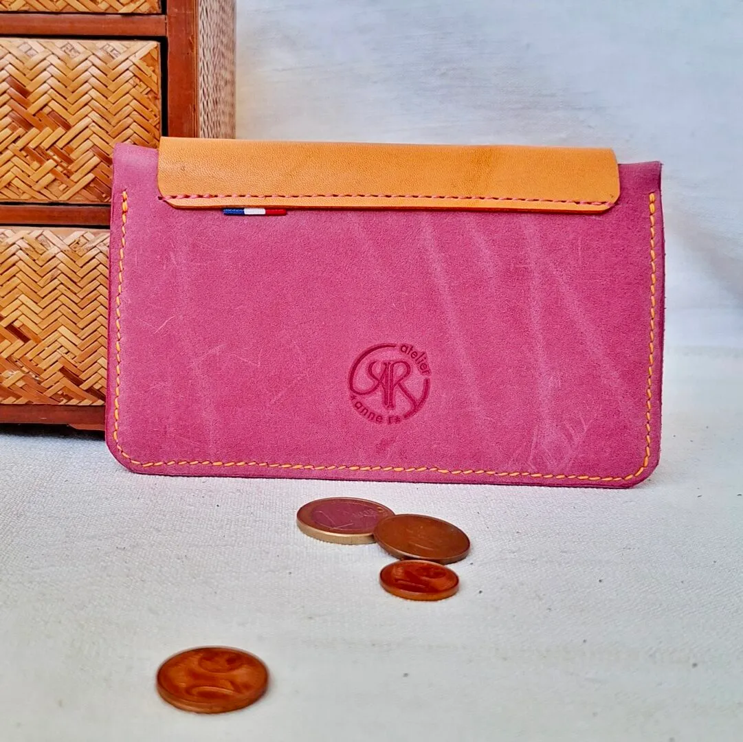Atelier Anne R porte-monnaie cuir rose orange tannage végétal