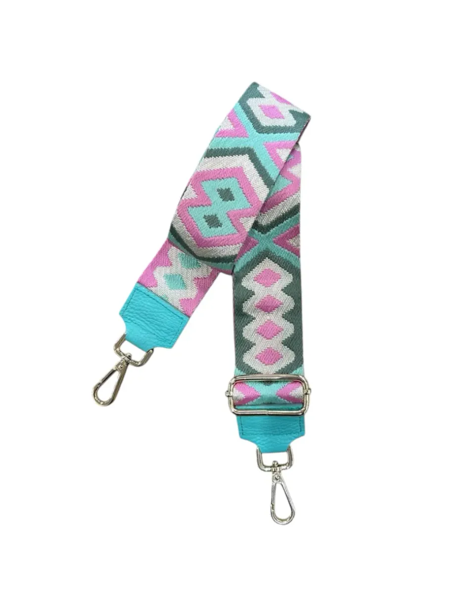 Hexagone Cuir Boem anse sac nylon aqua tressé 5 cm