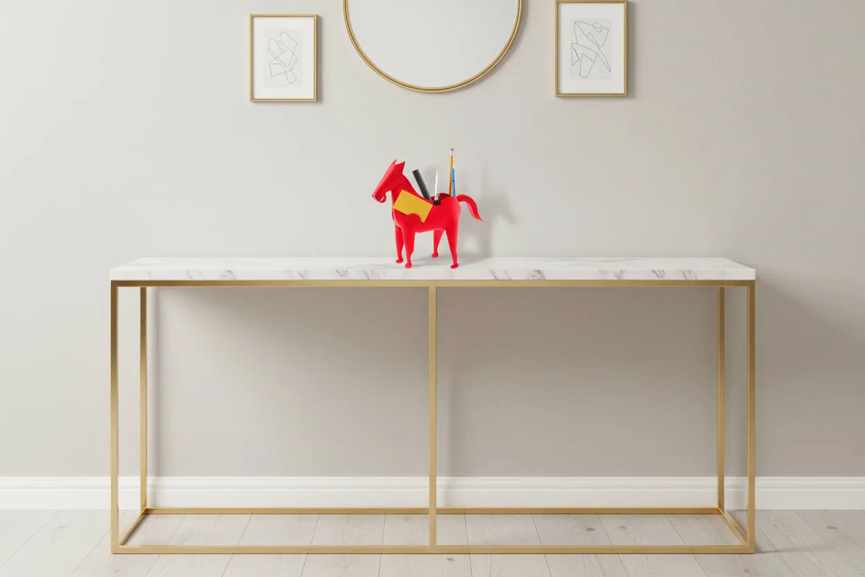 Hexagone Cuir Cheval pot à crayons cuir rouge 27 cm