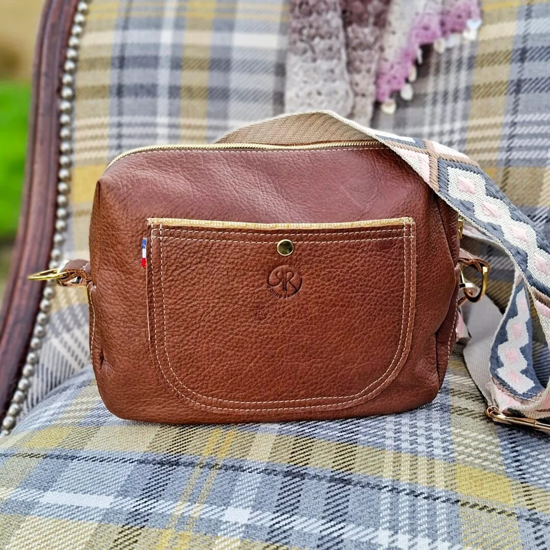 Atelier Anne R sac bandoulière cuir grainé marron fait main