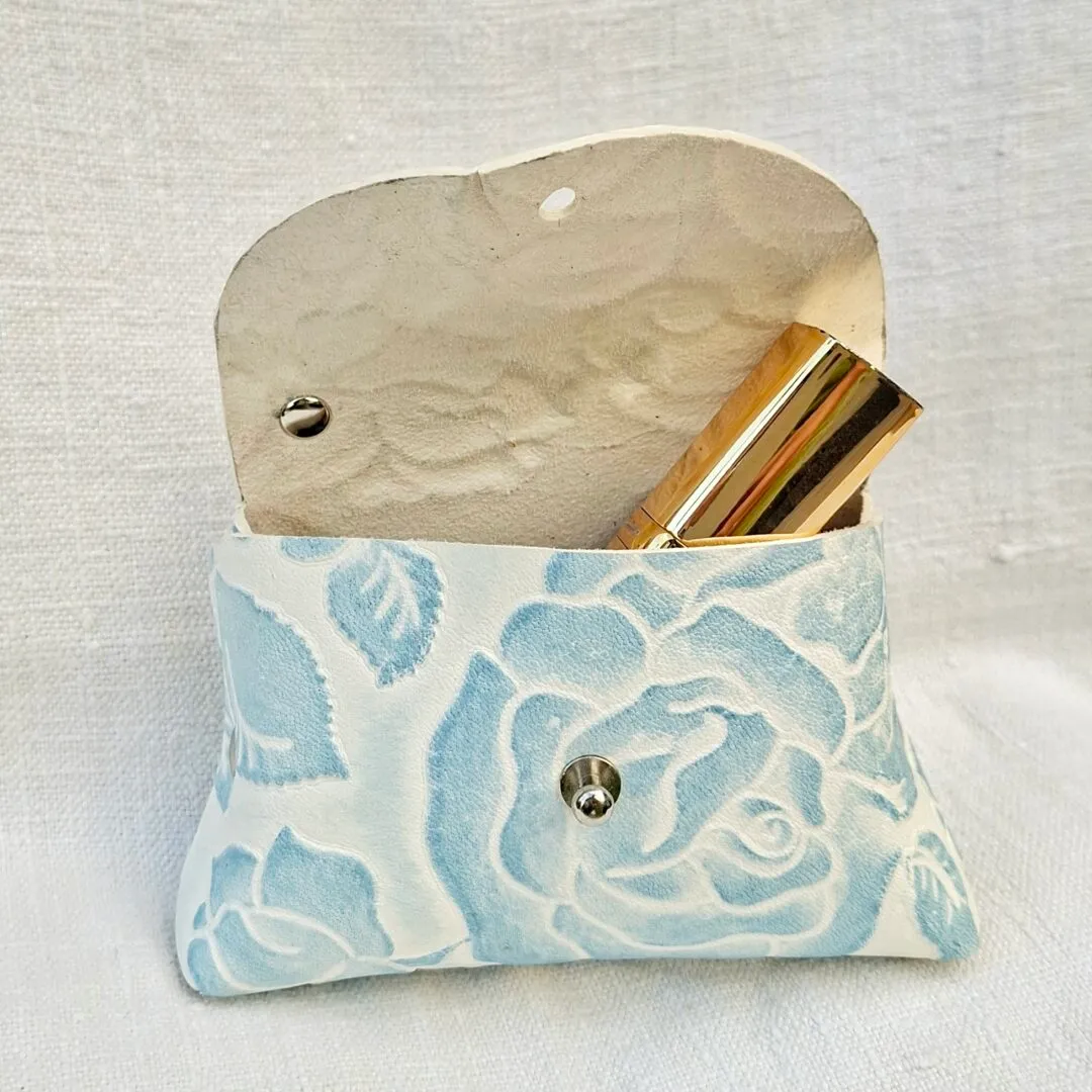 Atelier Anne R petit sac cuir chèvre fleuri blanc bleu