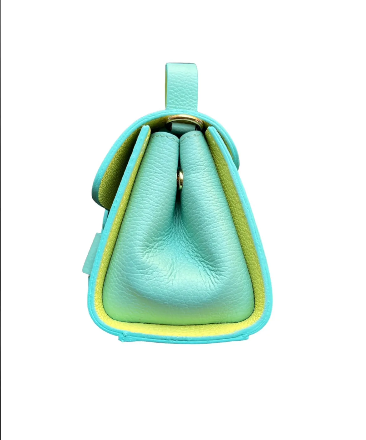 Hexagone Cuir Polly sac à main cuir Aqua Citron bicolore
