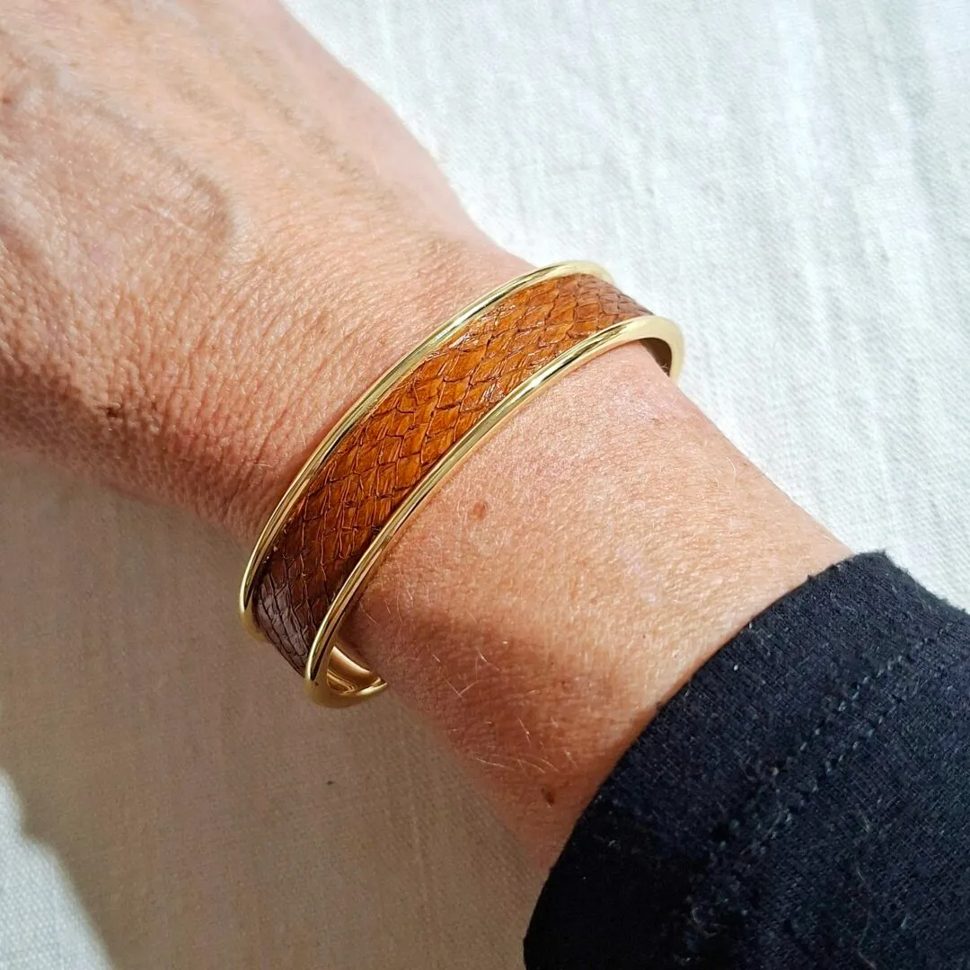 Atelier Anne R bracelet manchette cuir saumon marron